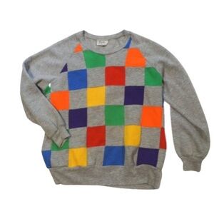 Vintage 80’s Marcia rainbow quilt checkered crewneck sweatshirt pop top shirt
